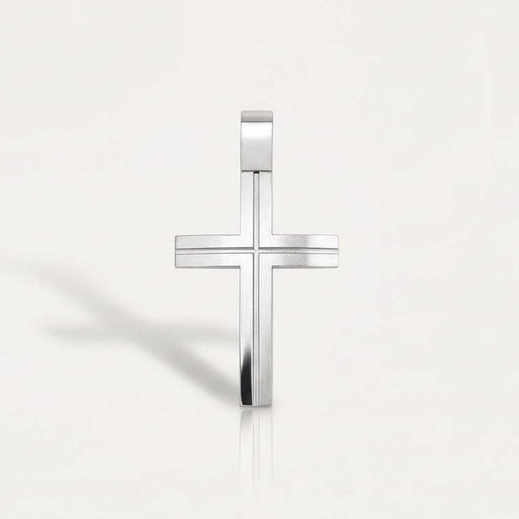 Alexander - Medium White Gold Cross Fine Line — Levendi Jewellers