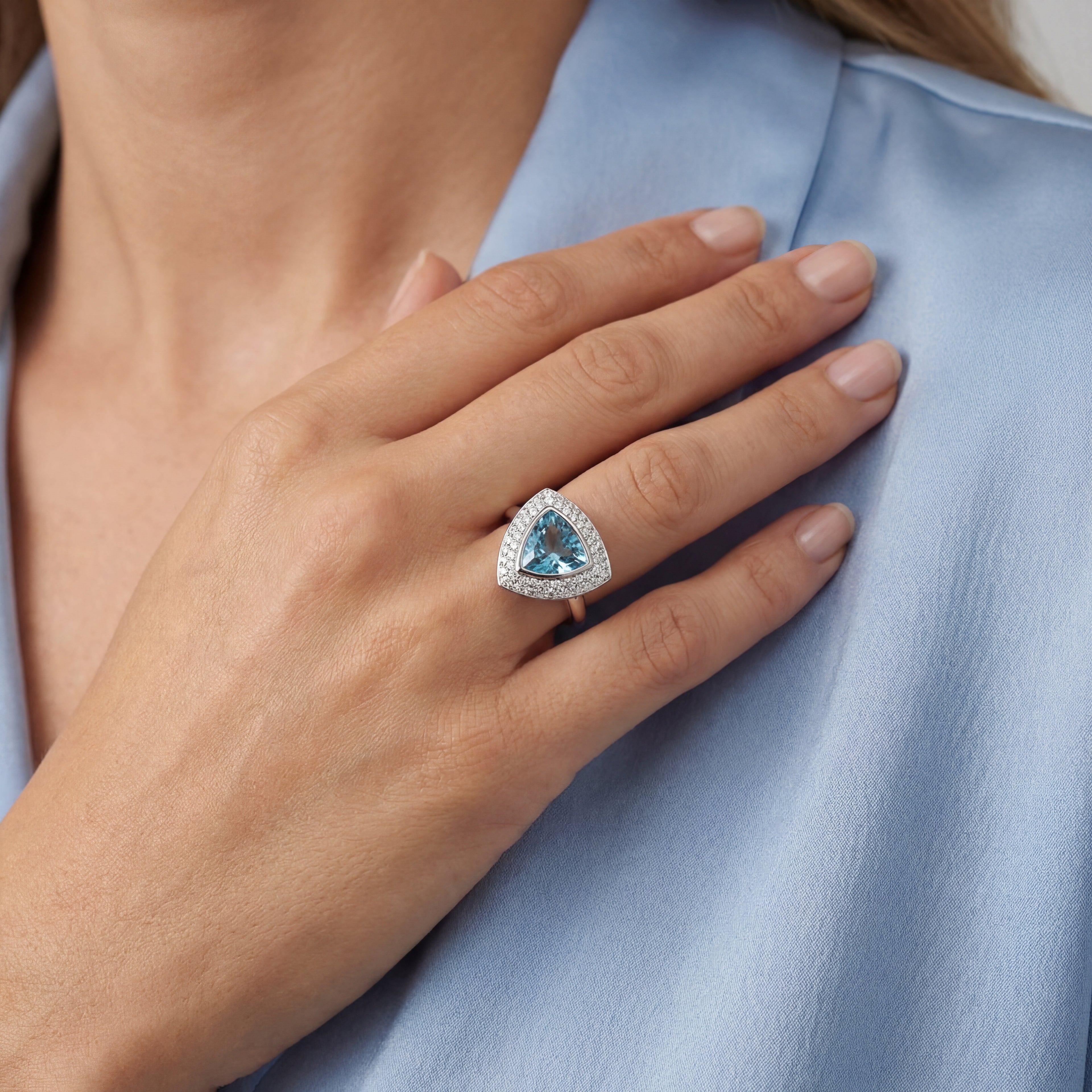 Aquamarine Trillion Cut & Diamond Dress Ring