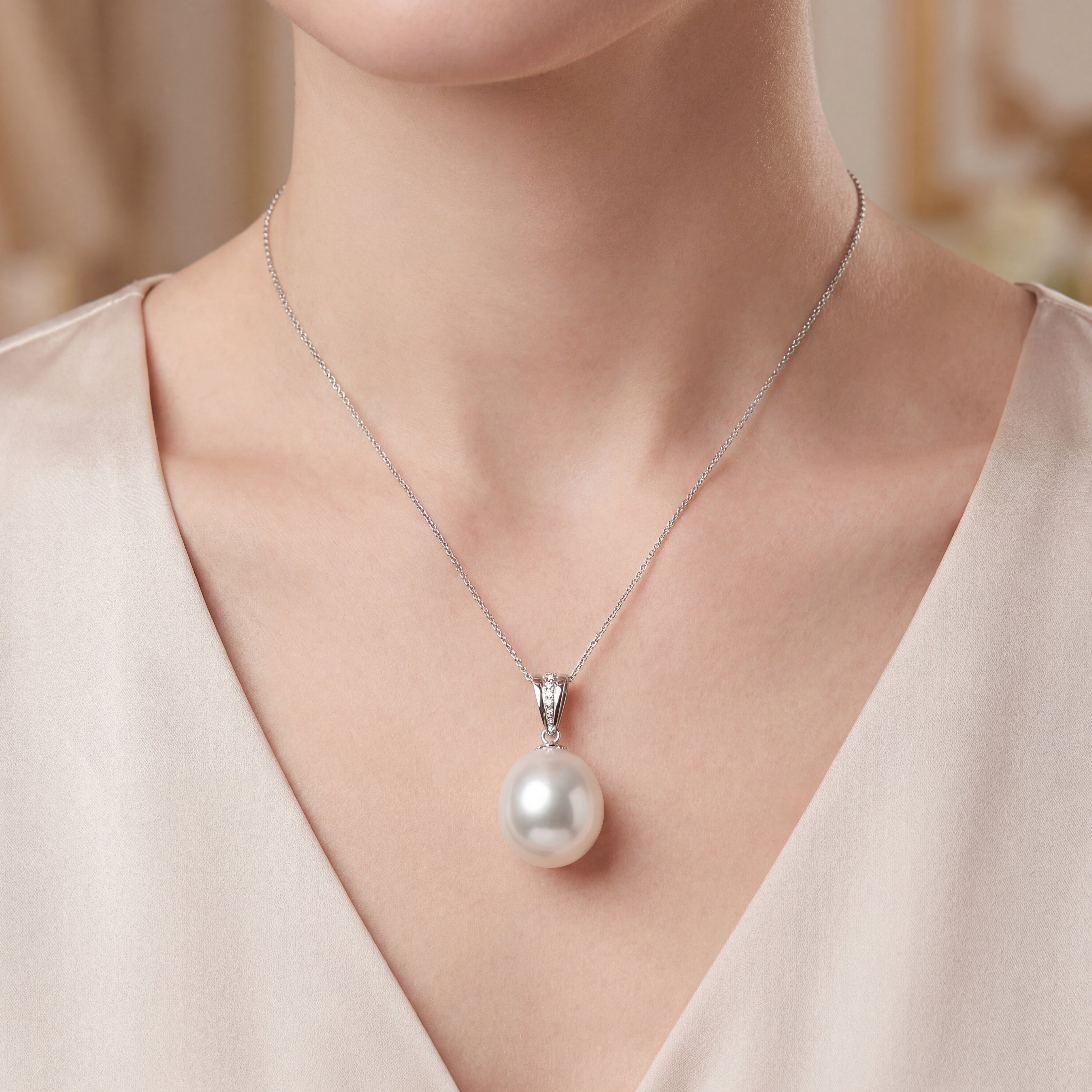 Australian South Sea Pearl - Round 16 mm Groove Diamond Bail