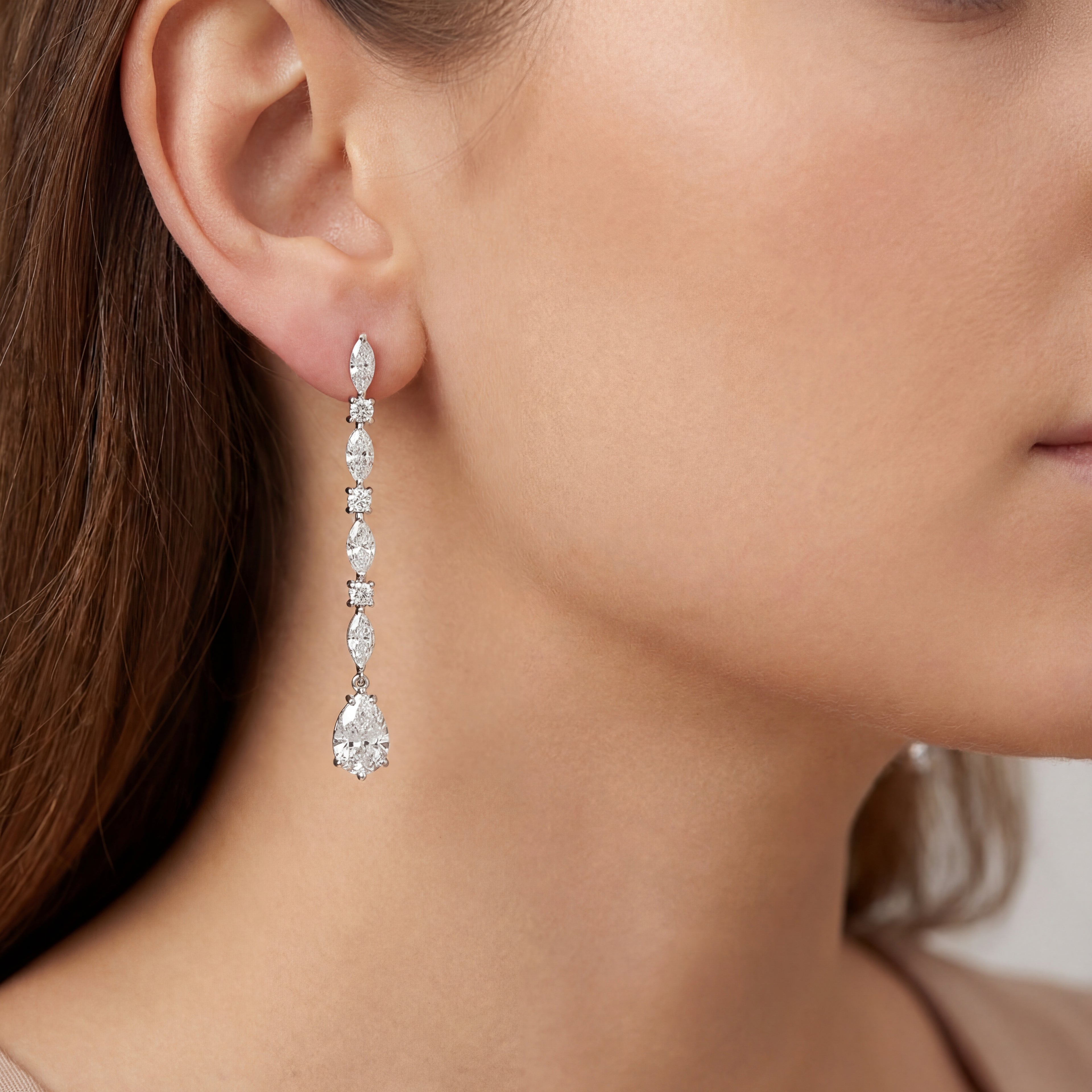 16 Diamonds Pear Marquise Round Drop Earrings