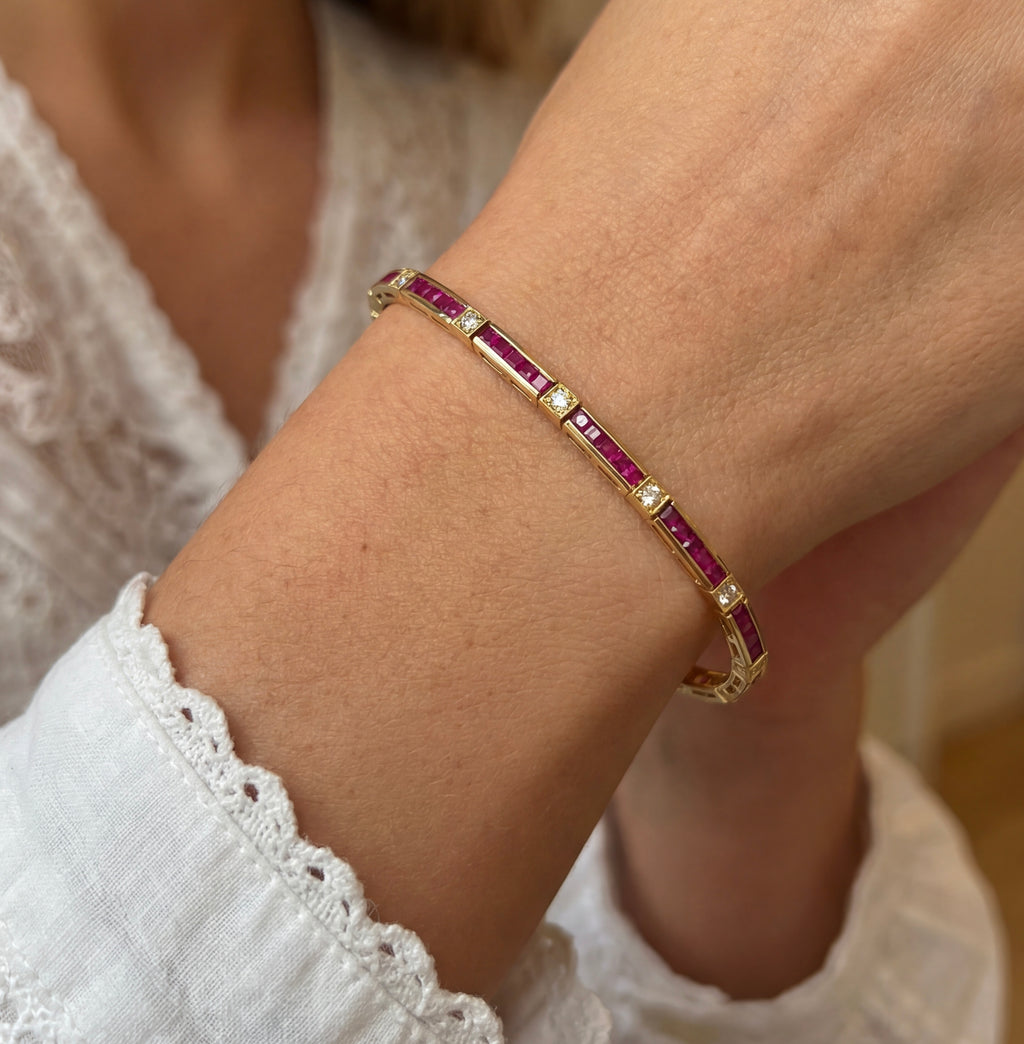Princess cut Rubies & Diamonds Tennis Bracelet, view 2 — Levendi Jewellers