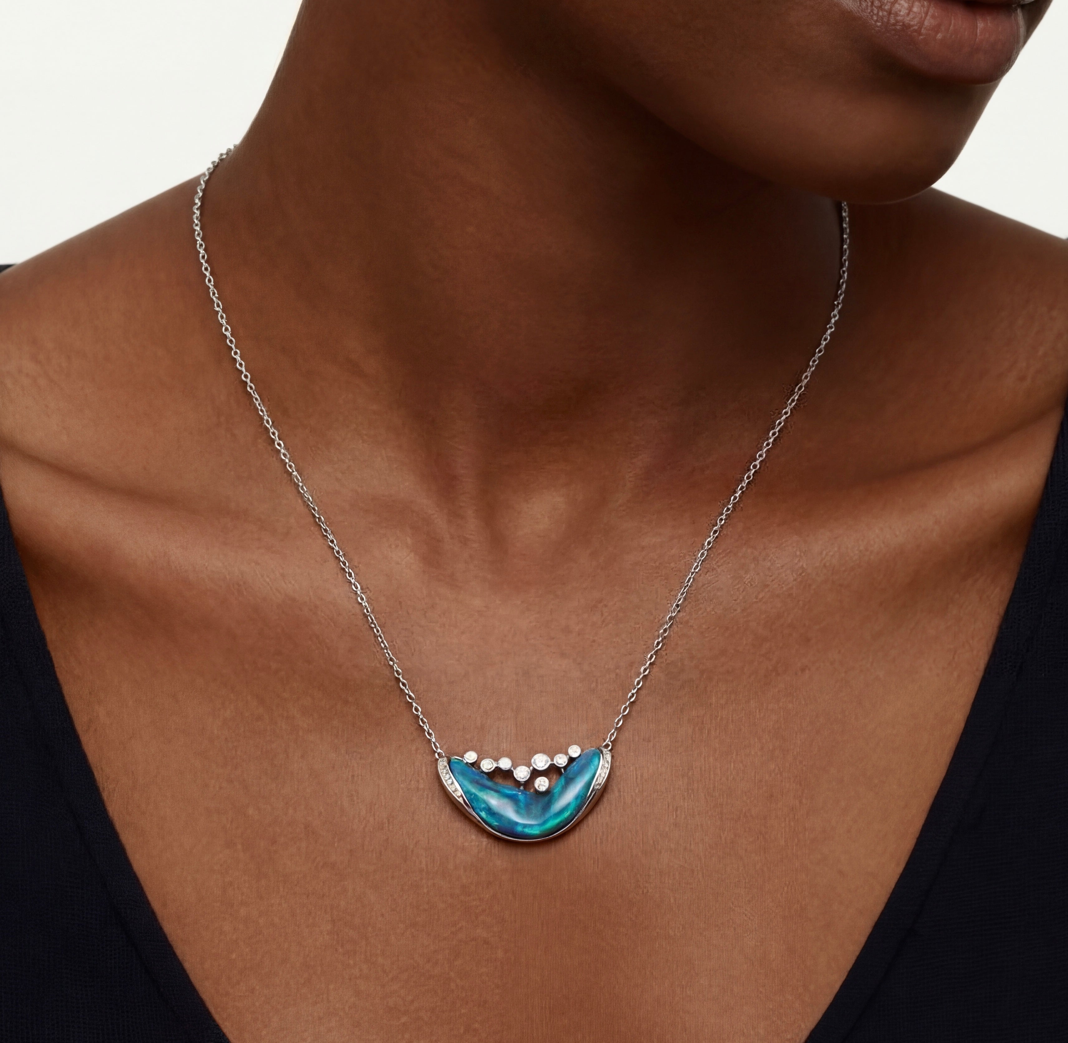 Pure Line - Black Opal & Diamond Pendant