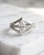 The Ellipse - Marquise Diamond Ring — Levendi Jewellers, on white Thassos marble