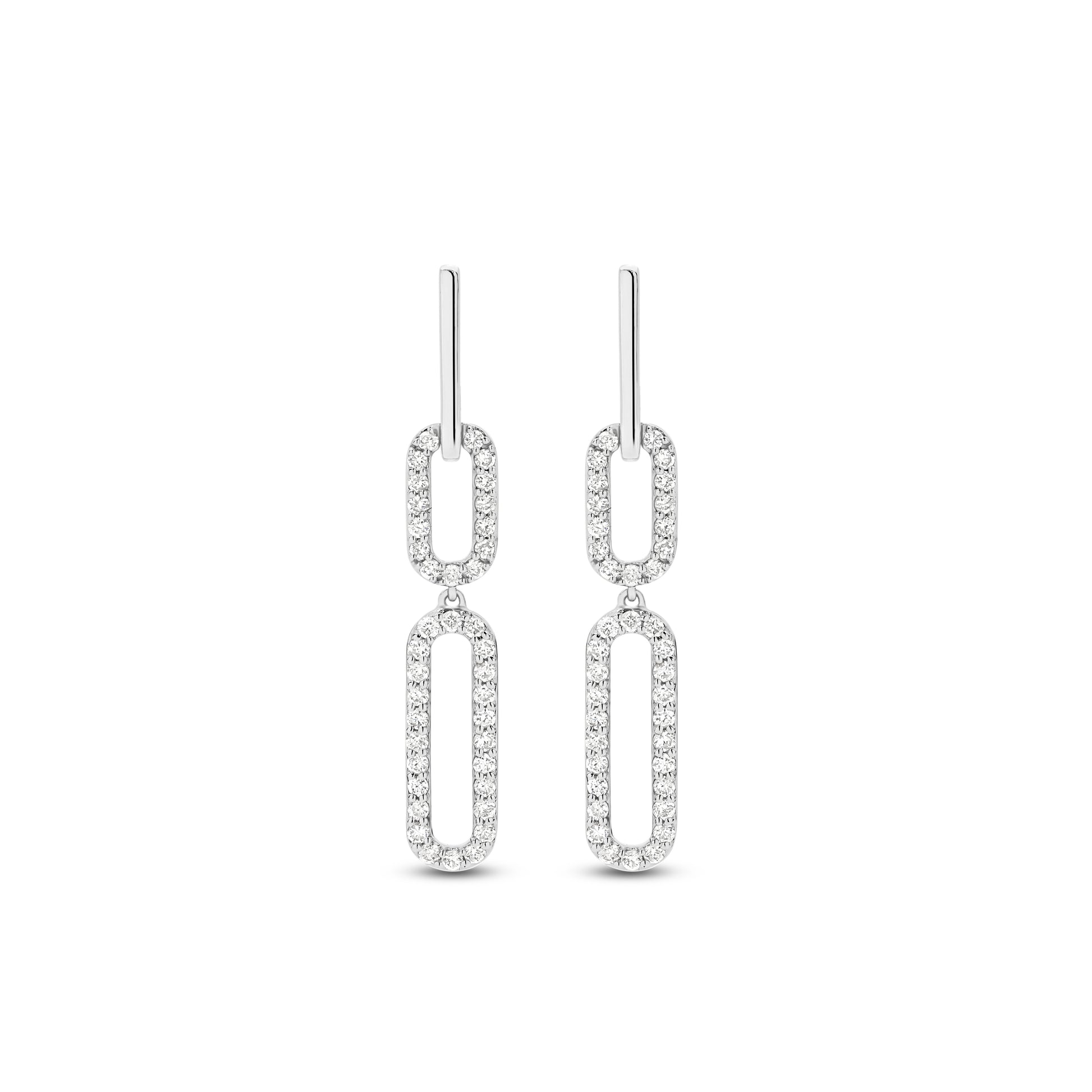 Paper Clip Oval Links Diamond Earrings