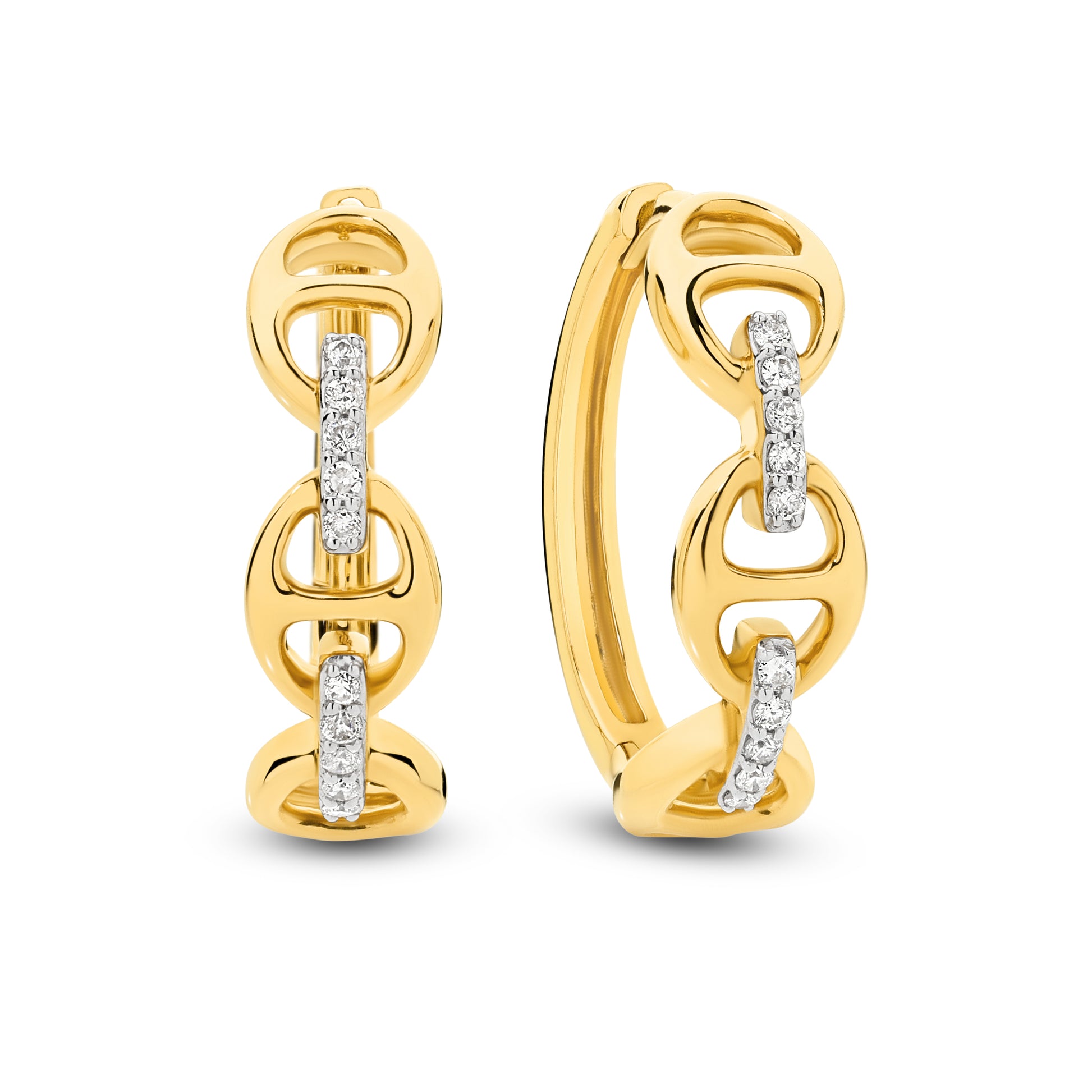 Anchor Gold Links Diamond Hoop Earrings