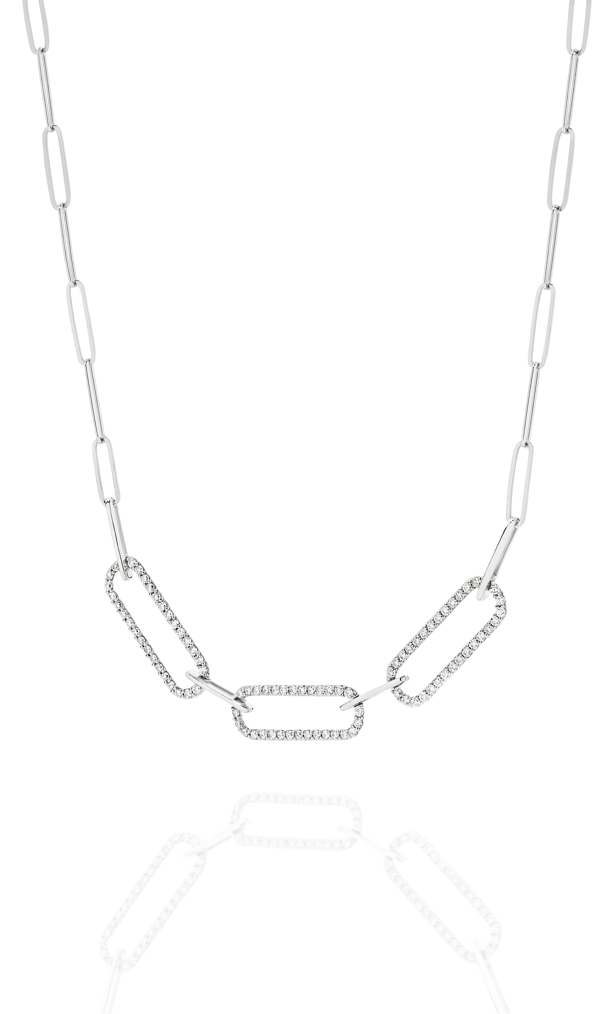 Paper Clip Oval Links Diamond Necklace