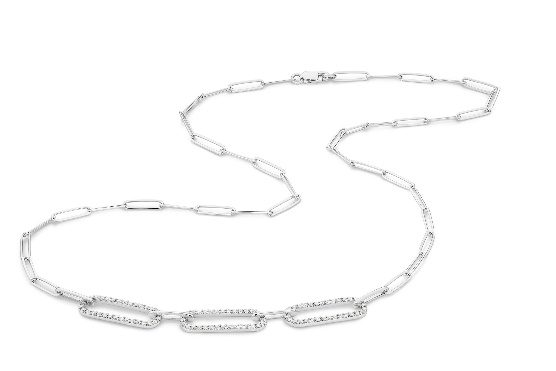 Paper Clip Oval Links Diamond Necklace