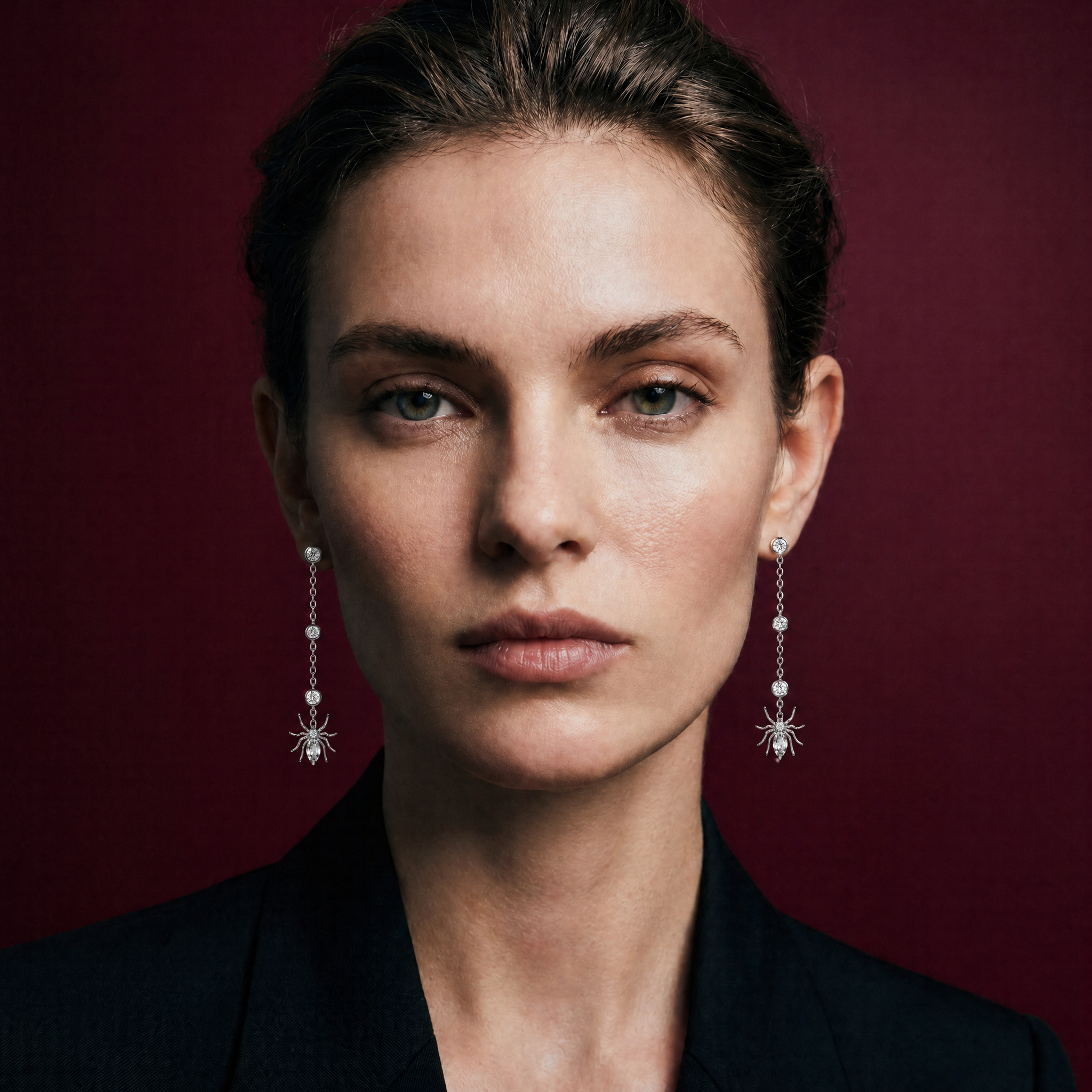 Arachnea Aurea - Web of love Diamond Spider Drop Earrings