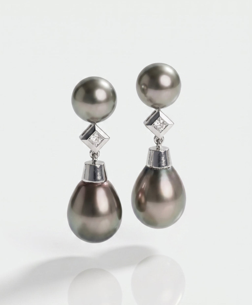 Tahitian Pearl and Princess cut Diamonds Drop Earrings — Levendi Jewellers