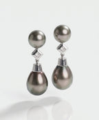 Tahitian Pearl and Princess cut Diamonds Drop Earrings — Levendi Jewellers
