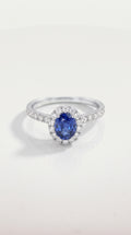Oval Cut Ceylon Blue Sapphire 1.15 ct Diamond Halo Ring