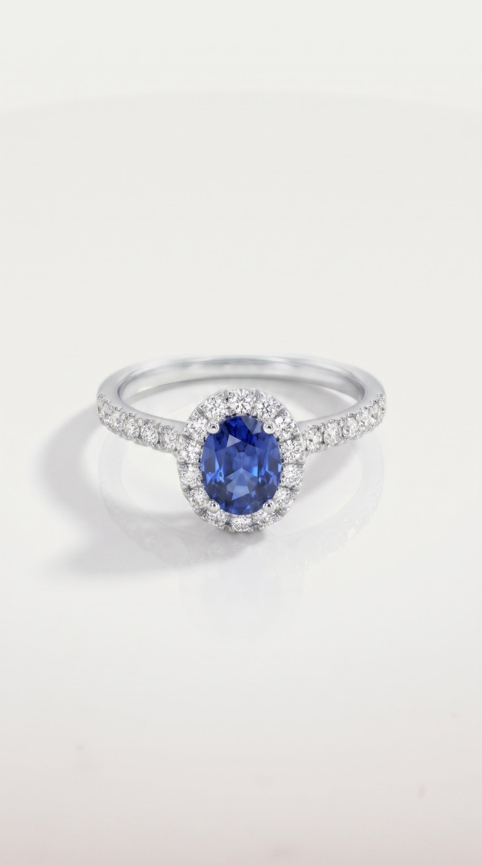 Oval Cut Ceylon Blue Sapphire 1.15 ct Diamond Halo Ring