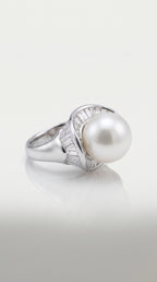 Australian South Sea Pearl & 3.00ct Baguette Diamond Ring, view 2 — Levendi Jewellers