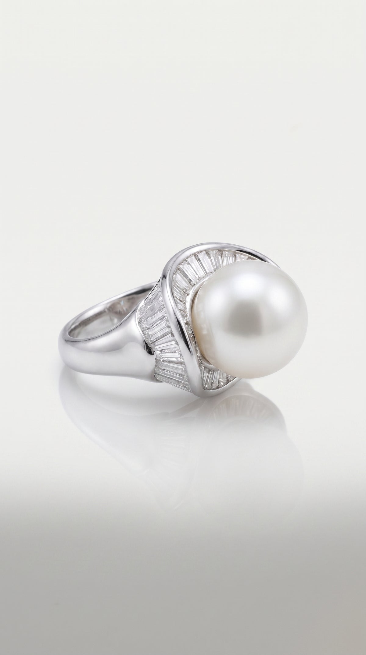 Australian South Sea Pearl & 3.00ct Baguette Diamond Ring, view 2 — Levendi Jewellers