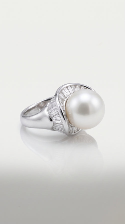 Australian South Sea Pearl & 3.00ct Baguette Diamond Ring