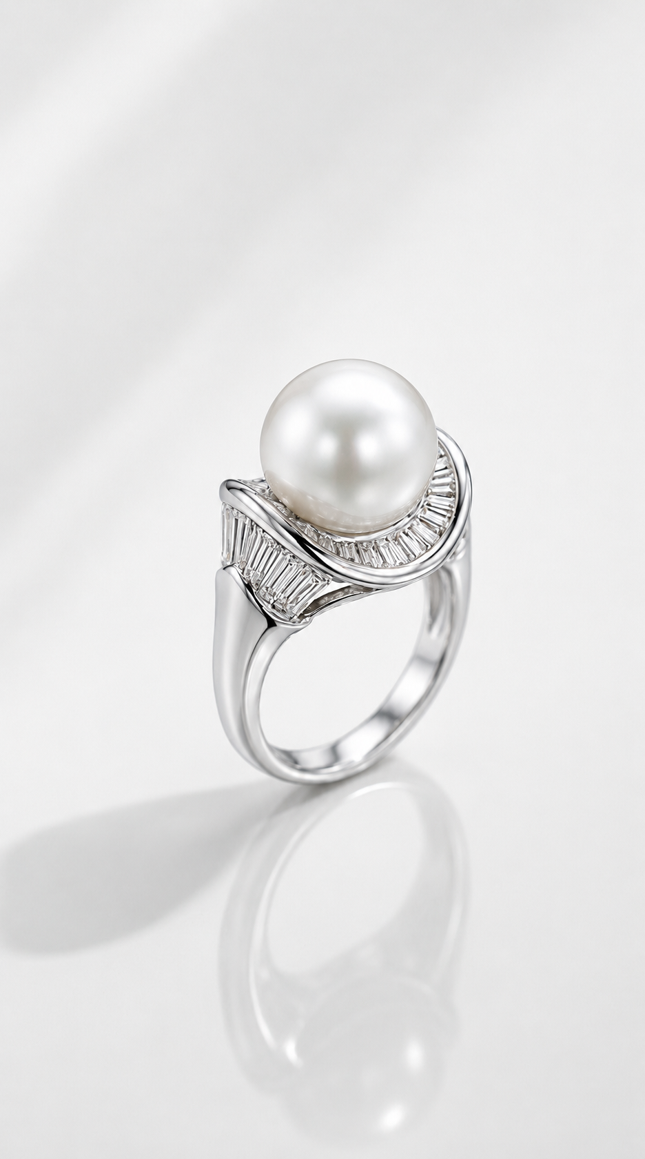 Australian South Sea Pearl & 3.00ct Baguette Diamond Ring — Levendi Jewellers