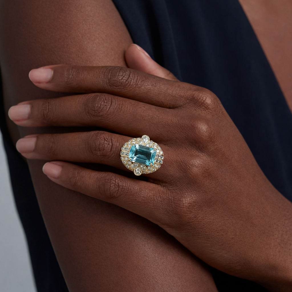 Sophia Levendi Collection – Aquamarine & Diamonds Ring, view 2 — Levendi Jewellers