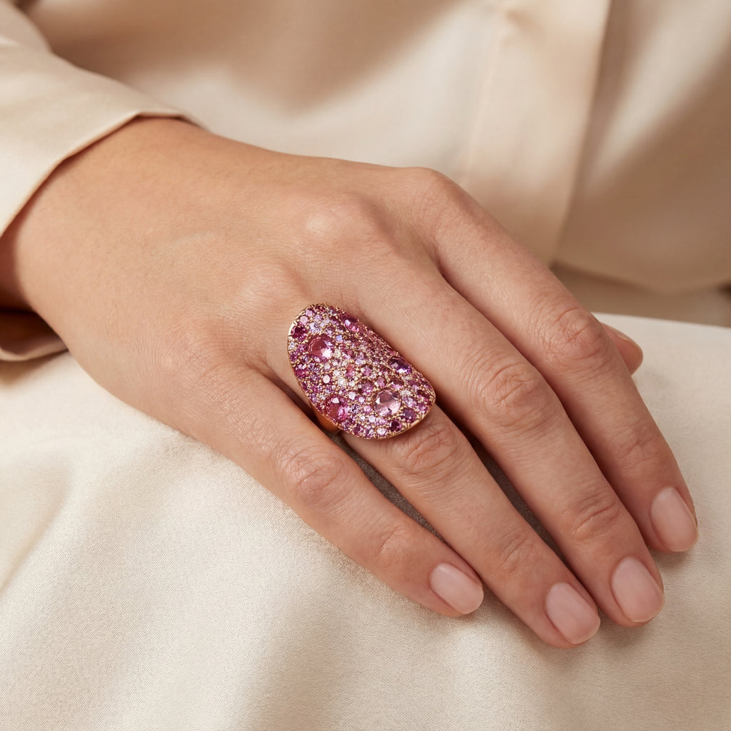 Mosaïque Éternelle - Pink Sapphires and Tourmaline Ring, view 3 — Levendi Jewellers