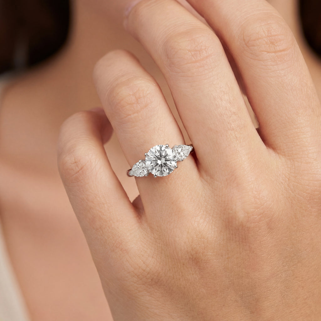Levendi Classic - Trilogy Round & Pear cut Engagement Ring, view 2 — Levendi Jewellers