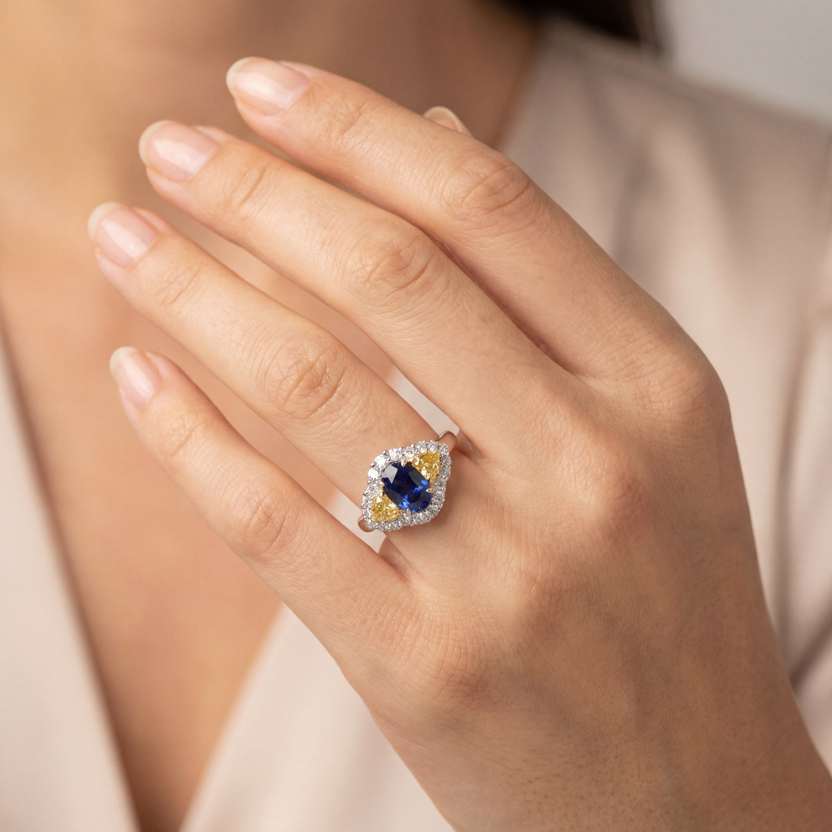 Trilogy Australian Blue Sapphire & Yellow Diamonds, view 3 — Levendi Jewellers