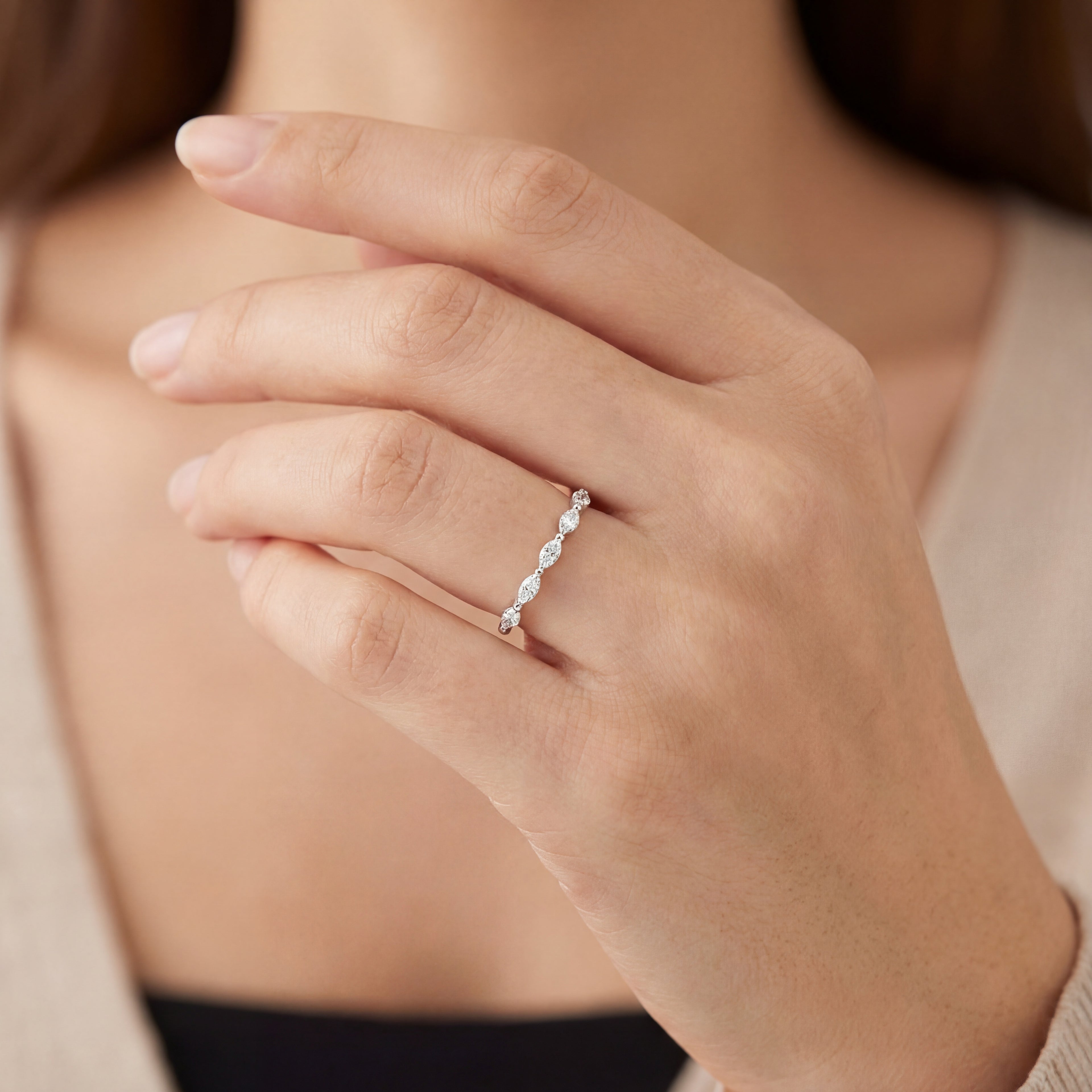 Wedding Band - White Gold Marquise Diamond.