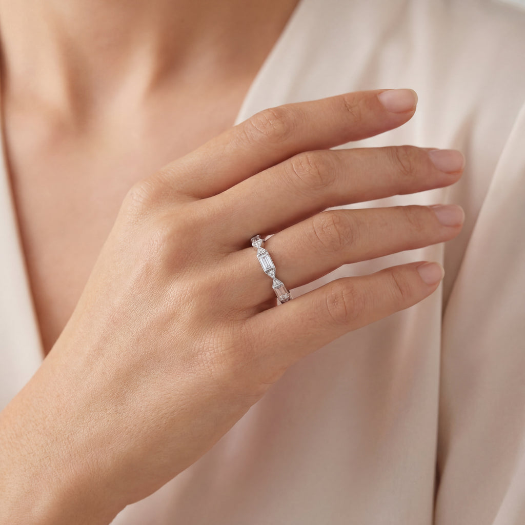Wedding Band - Rows Baguette & Round Brilliant Cut Diamonds., view 2 — Levendi Jewellers
