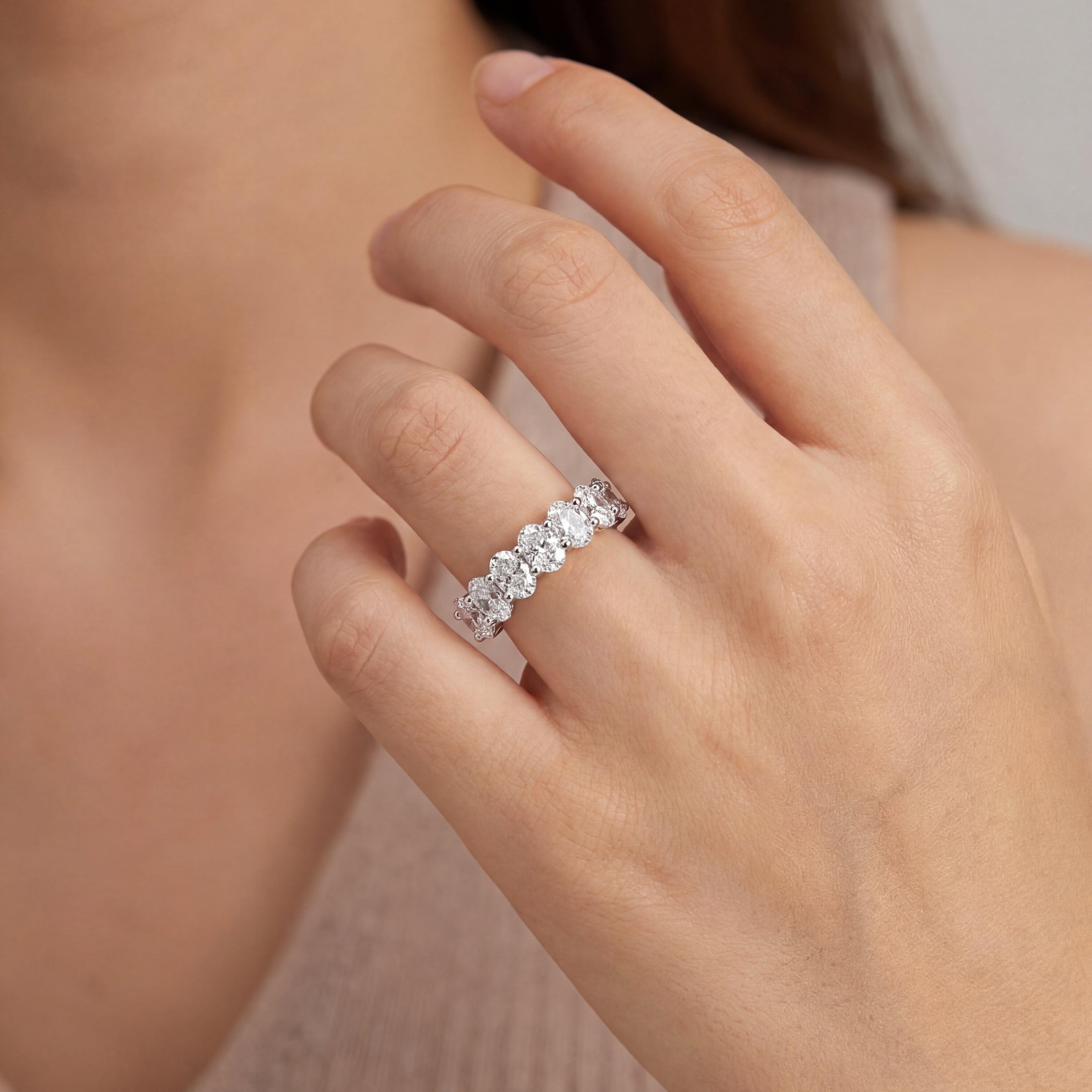 Wedding Band - White Gold 7 Stone Oval Diamond