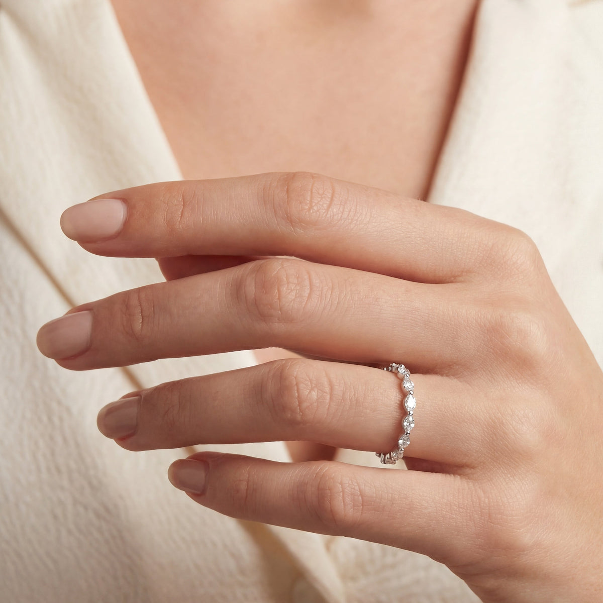 Wedding Band - Marquise Diamonds Shared Claws, view 2 — Levendi Jewellers