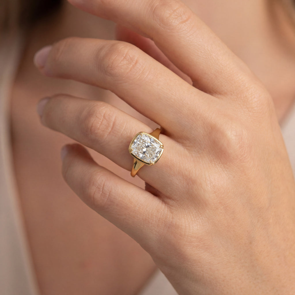 Levendi Wave of Love - Cushion Cut Bezel Engagement Ring, view 2 — Levendi Jewellers