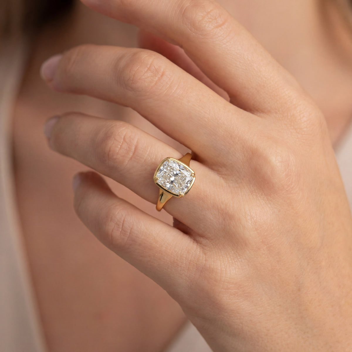 Levendi Wave of Love - Cushion Cut Bezel Engagement Ring, view 2 — Levendi Jewellers