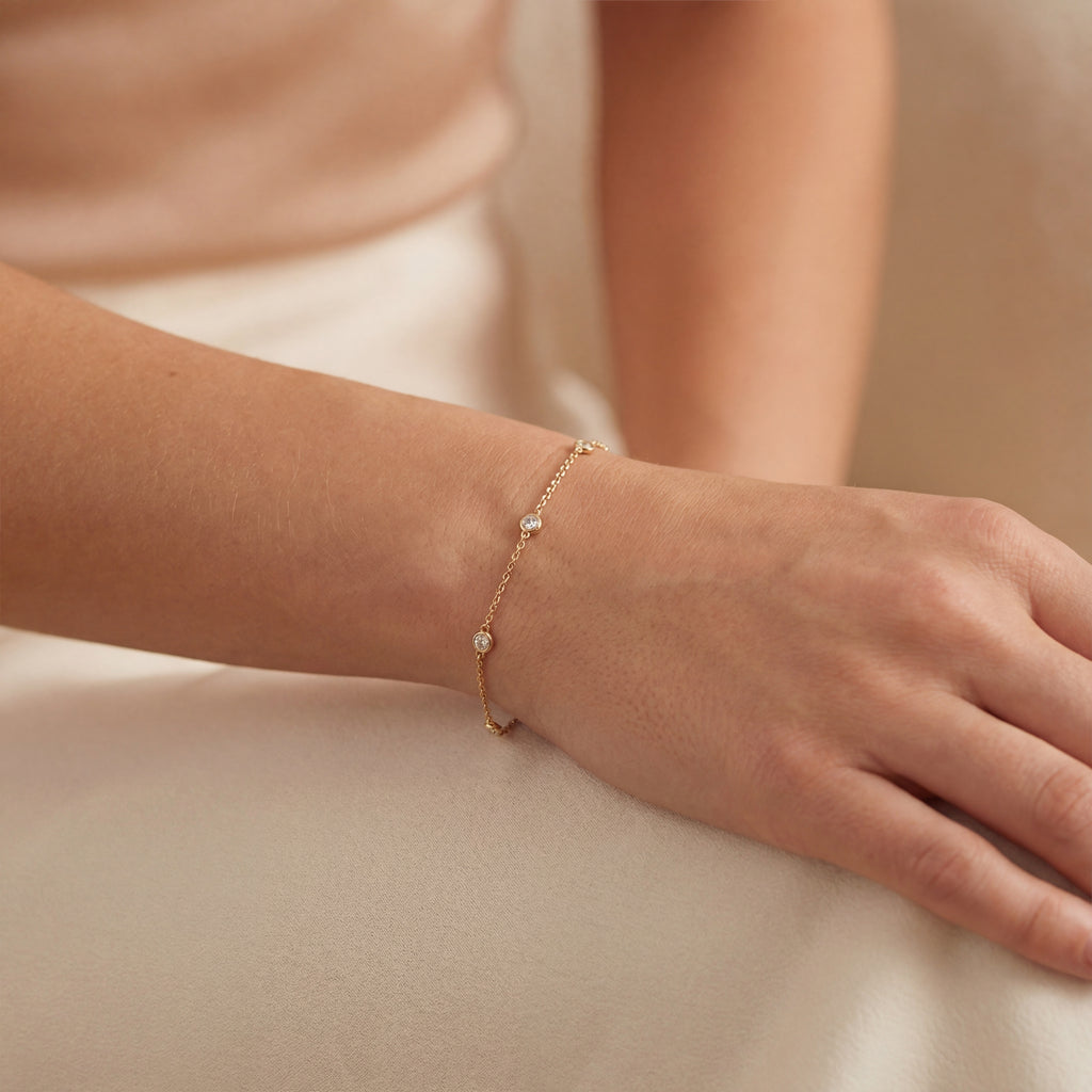 Pure Line - 6 Round Bezel Set Fine Bracelet, view 2 — Levendi Jewellers