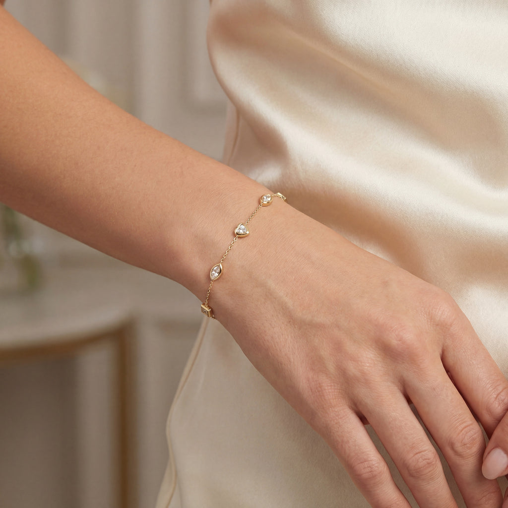 Pure Line - 6 Diamonds Mix Shapes Bezel Set Fine Bracelet, view 2 — Levendi Jewellers