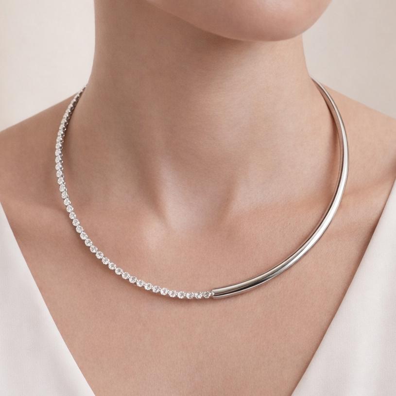 Pure Line - Half Tennis Half Omega Necklace