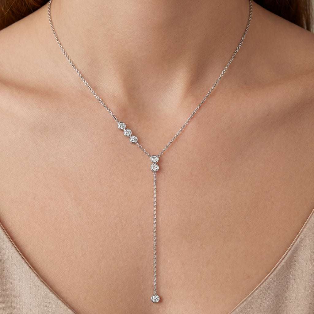 Pure Line - 6 Diamonds Tie Adjustable Necklace, view 3 — Levendi Jewellers