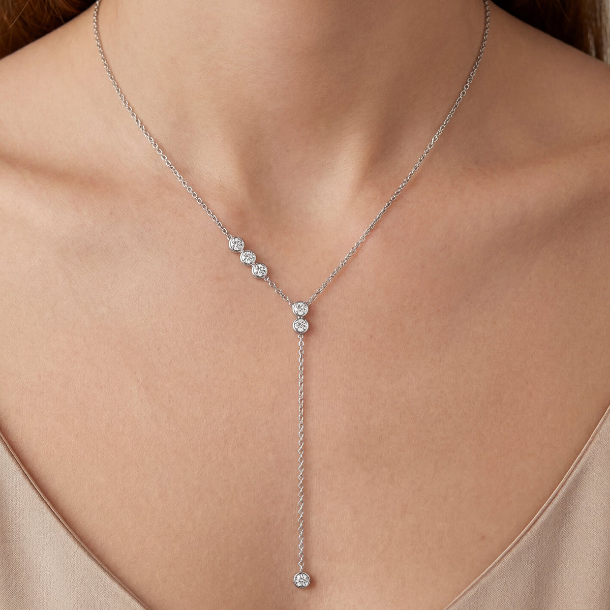 Pure Line - 6 Diamonds Tie Adjustable Necklace, view 3 — Levendi Jewellers