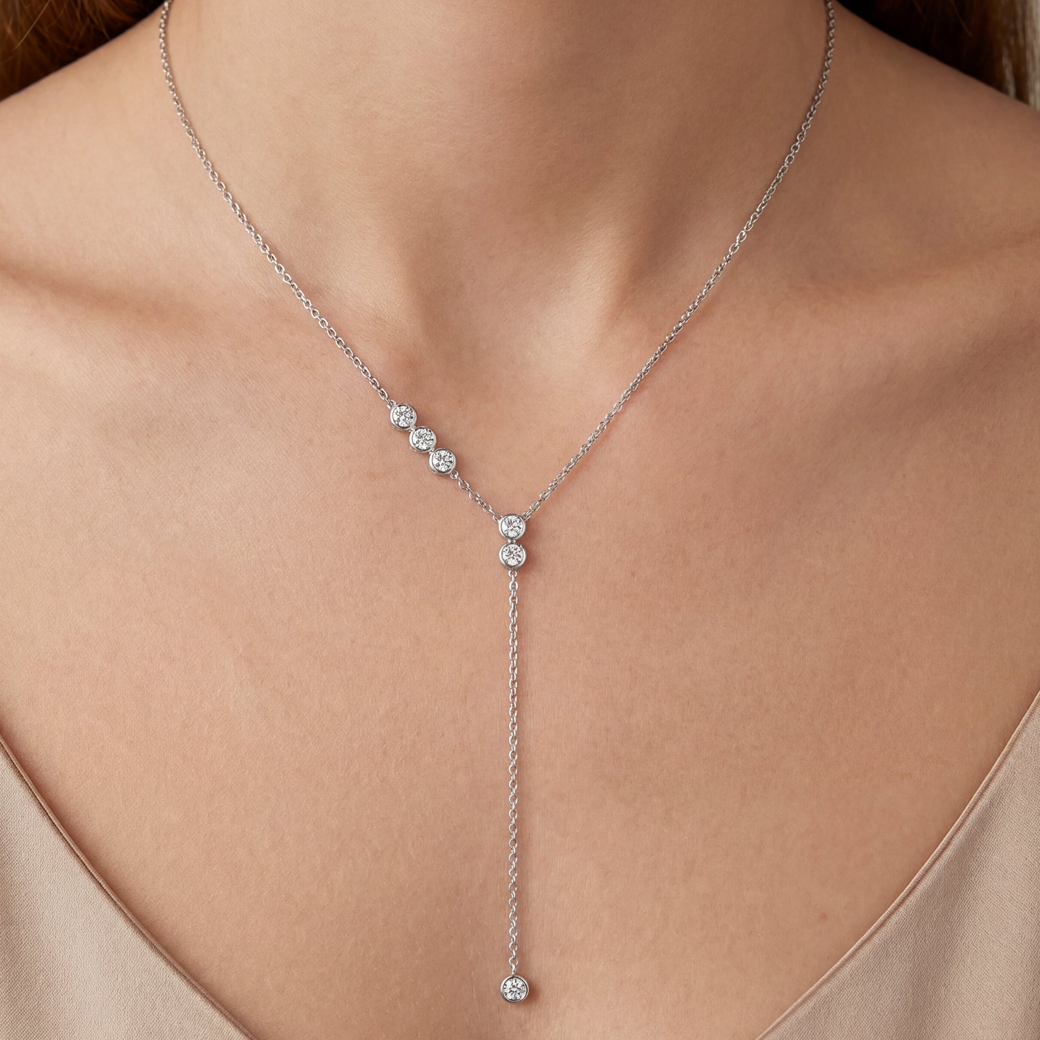 Pure Line -  6 Diamonds Tie Adjustable Necklace