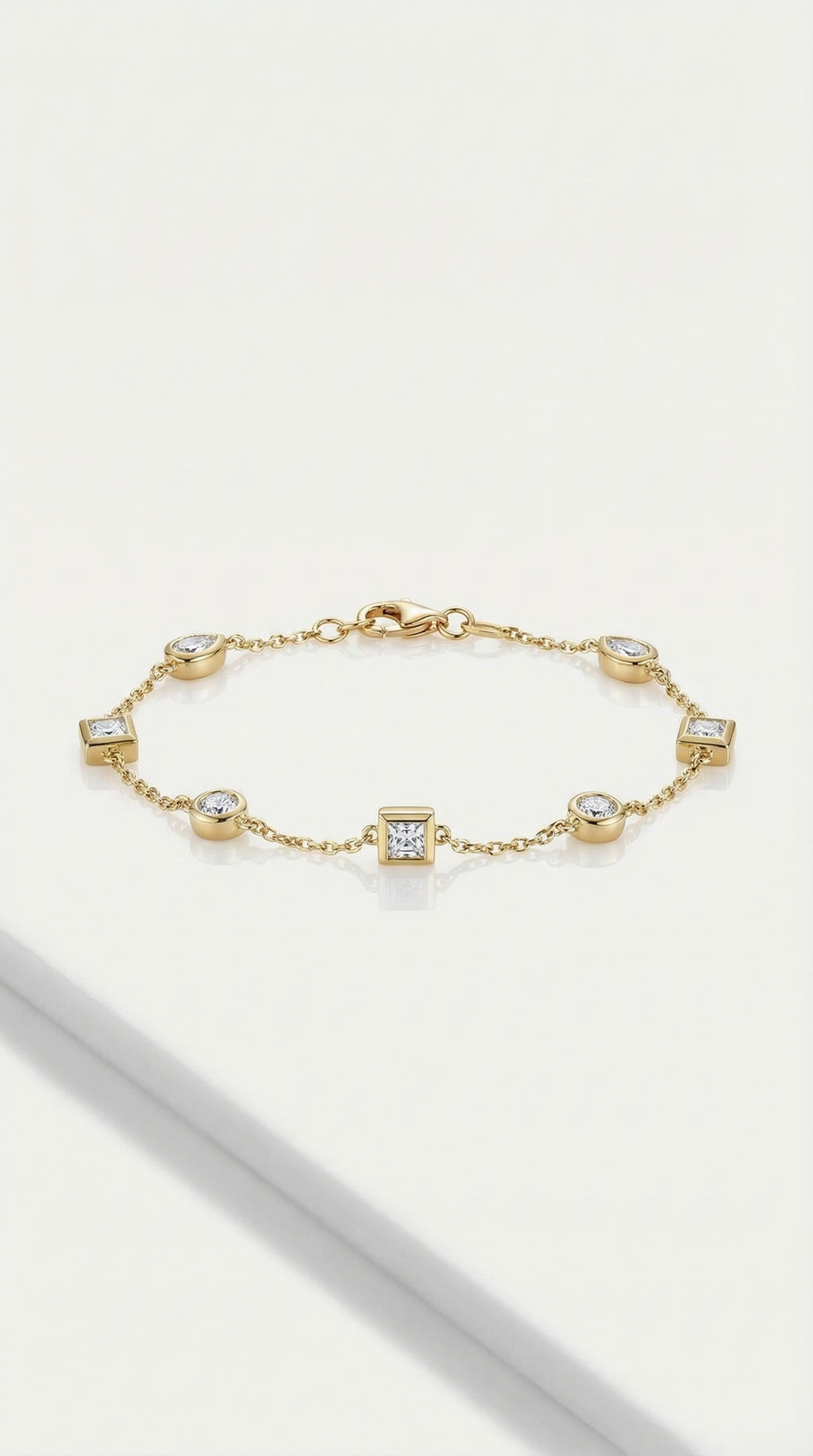 Pure Line - 6 Diamonds Mix Shapes Bezel Set Fine Bracelet — Levendi Jewellers