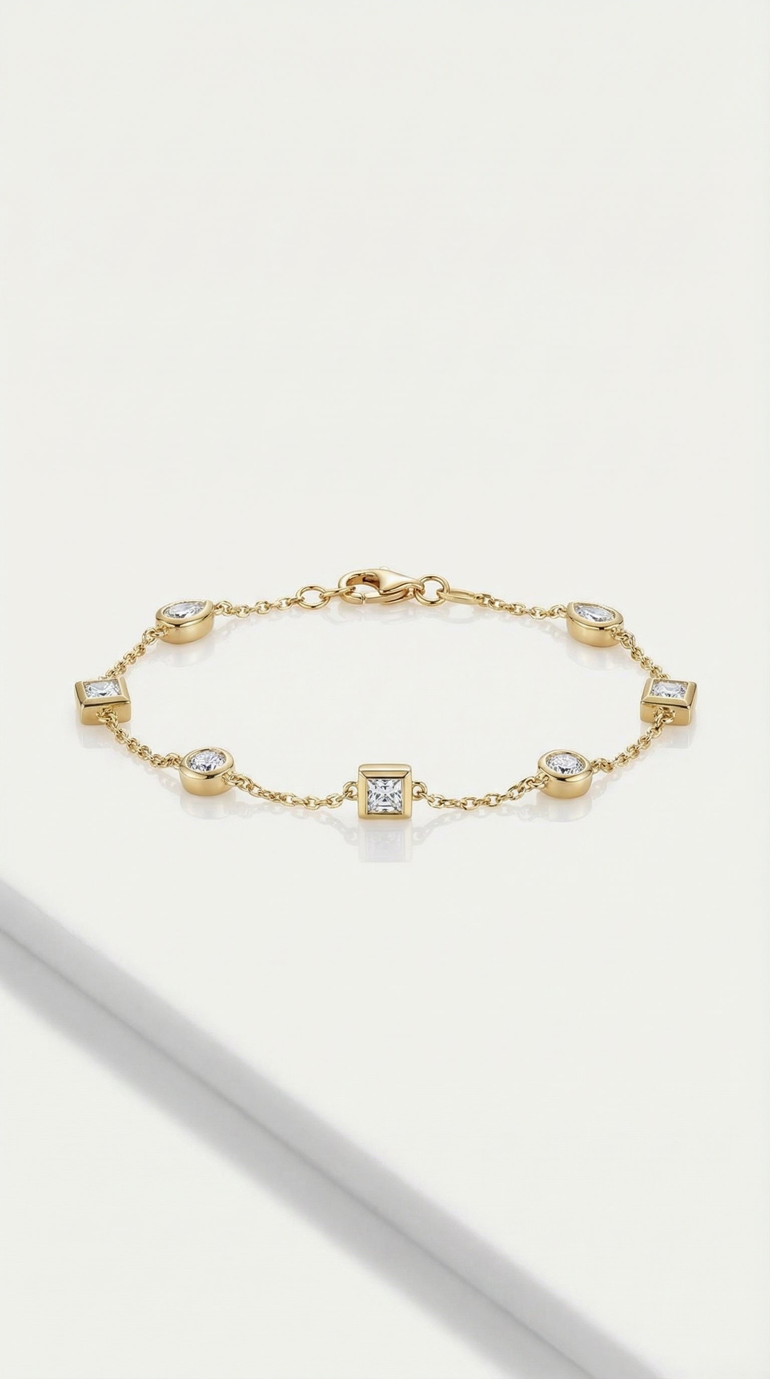 Pure Line - 6 Diamonds Mix Shapes Bezel Set Fine Bracelet