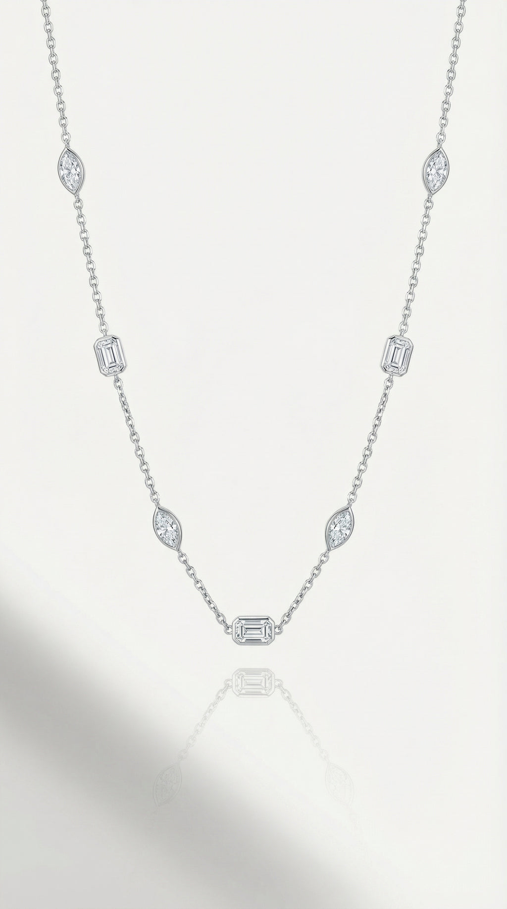 Pure Line - 11 Diamonds Mix Shape Bezel Set Fine Necklace — Levendi Jewellers