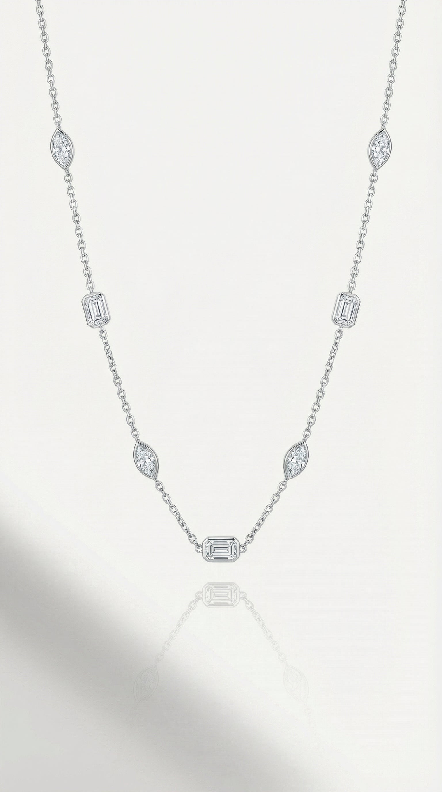 Pure Line - 11 Diamonds Mix Shape Bezel Set Fine Necklace