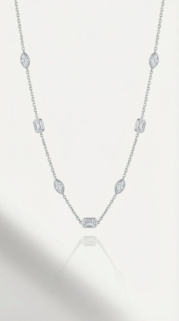 Pure Line - 11 Diamonds Mix Shape Bezel Set Fine Necklace — Levendi Jewellers