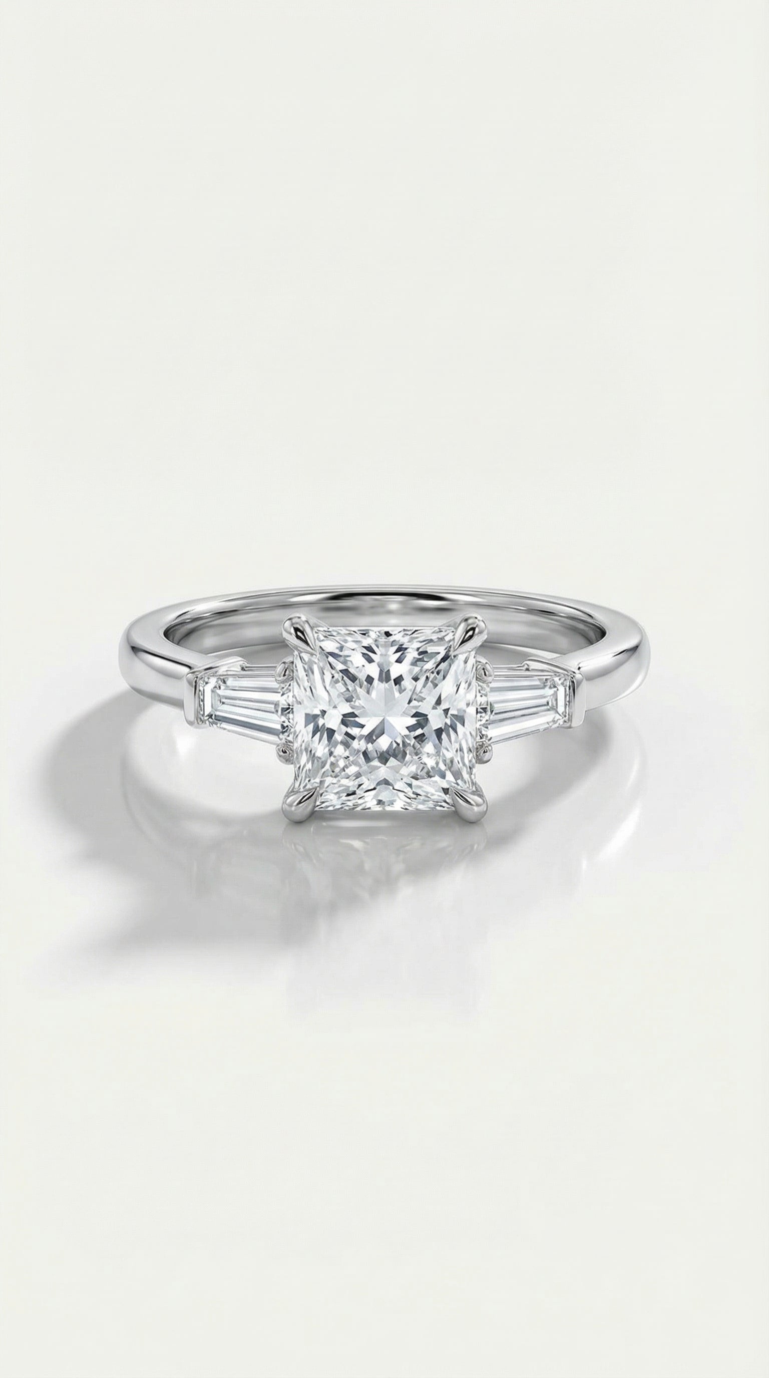 Levendi Classic Trilogy - Princess Cut and Baguette Cut Engagement Ring