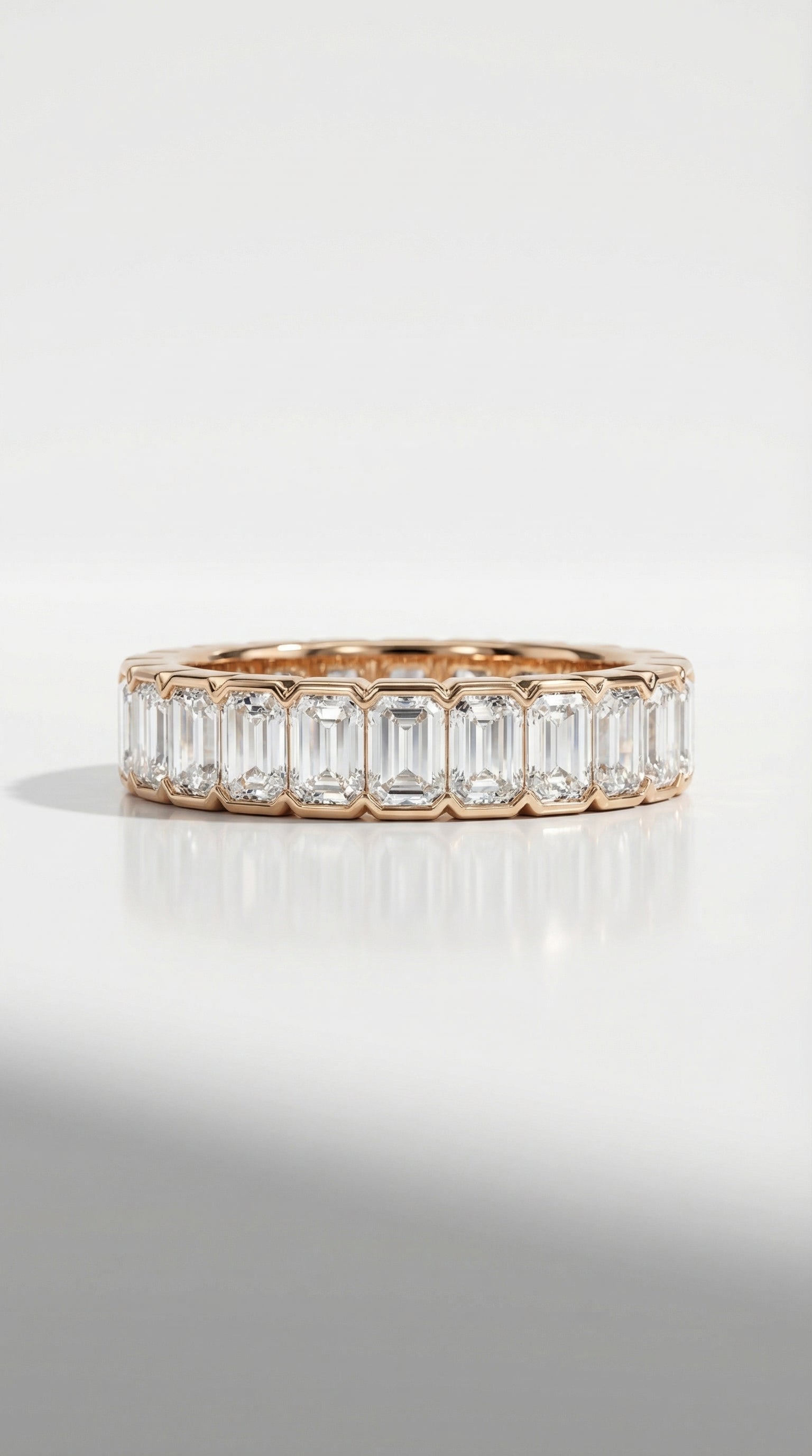Wedding Band - Eternity Emerald Cut Diamonds Bezel Set