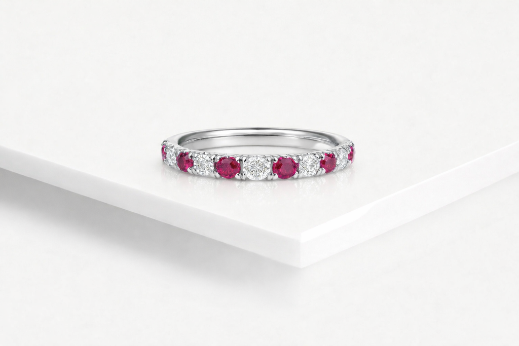 Wedding Band - White Gold Diamond and Ruby — Levendi Jewellers