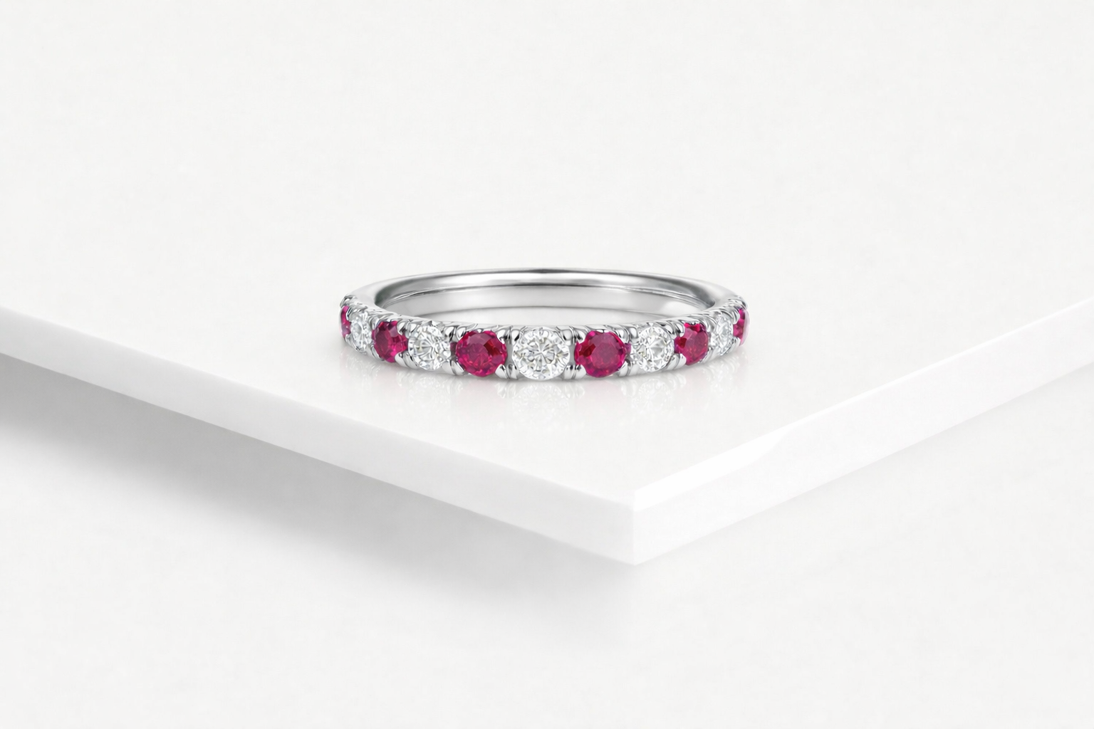 Wedding Band - White Gold Diamond and Ruby
