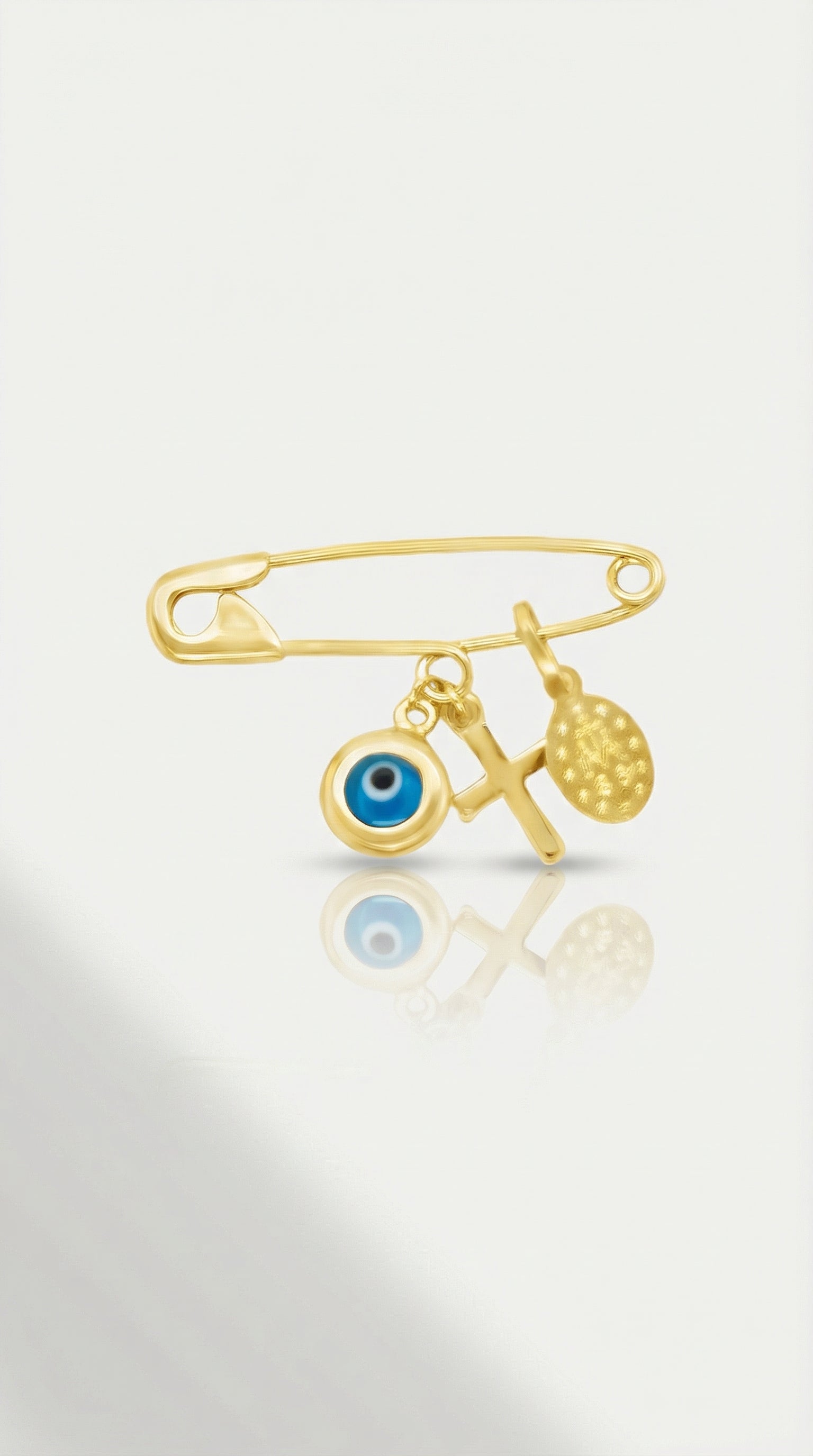 Mini Pin Yellow Gold Evil Eye & Mary Cross