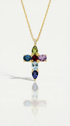 Rainbow - Multi Gemstone Cross Pendant — Levendi Jewellers
