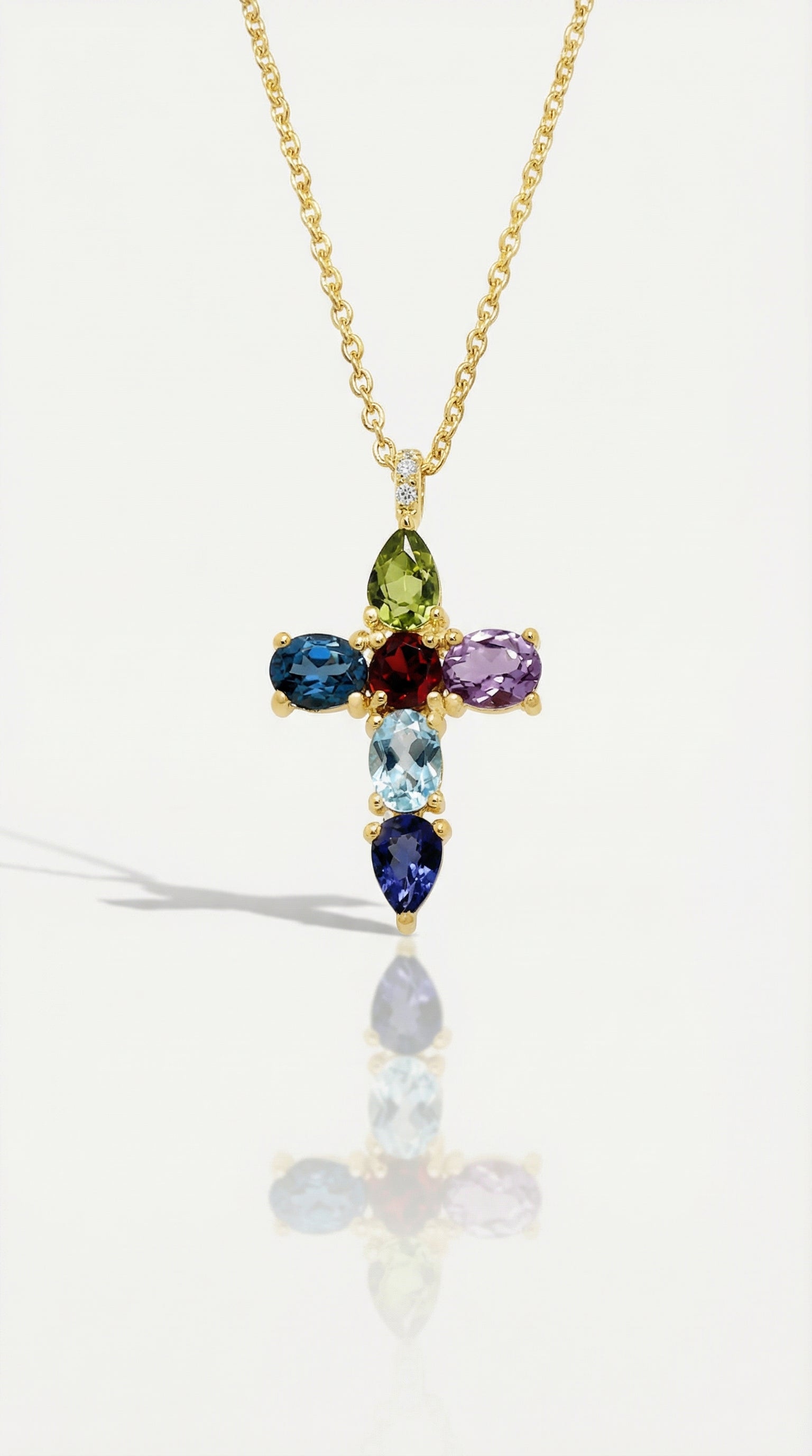 Rainbow - Multi Gemstone Cross Pendant
