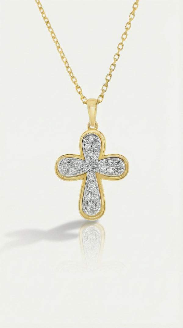 Elena - Orthodox White and Yellow Gold Diamonds Cross — Levendi Jewellers