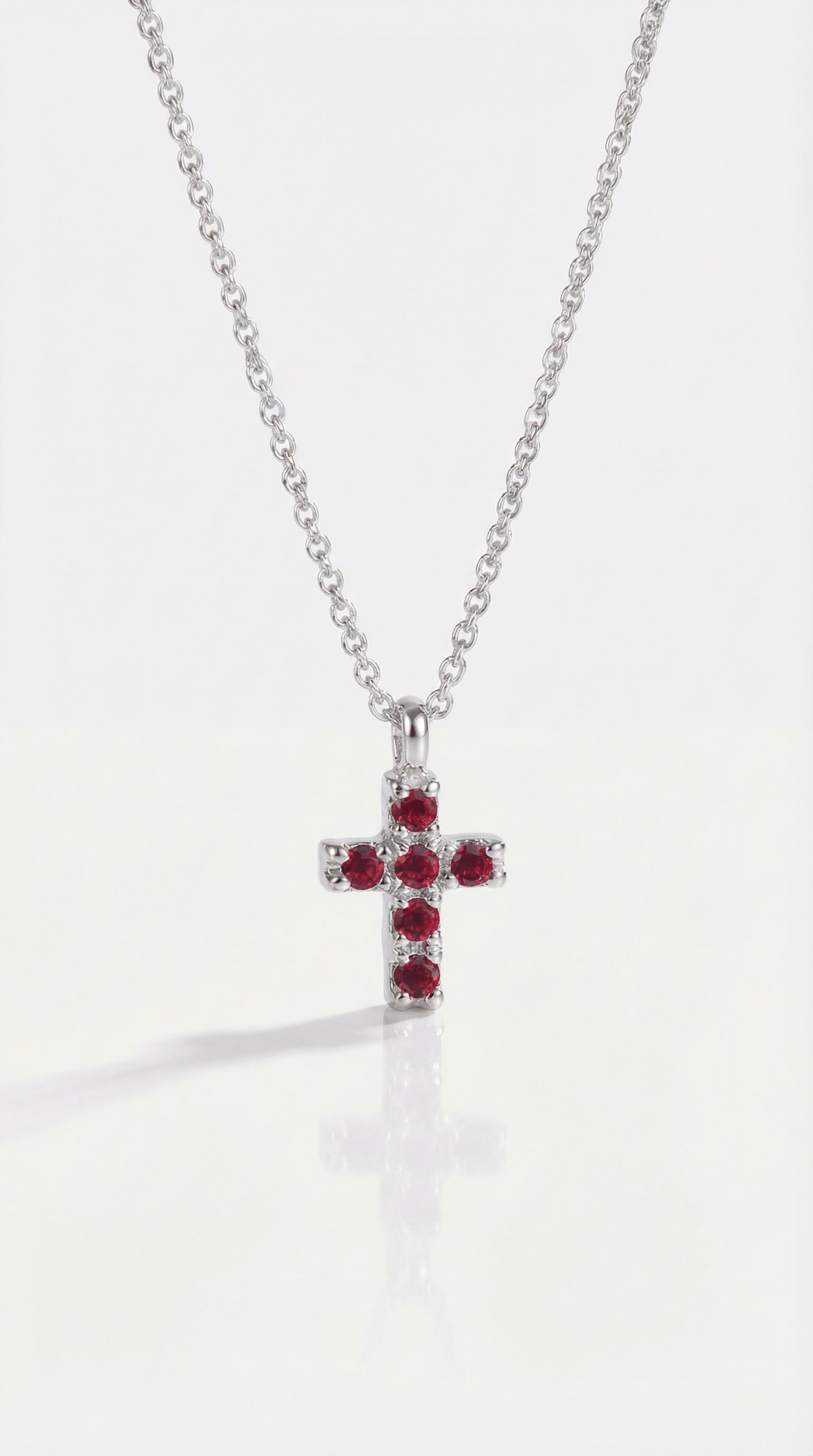 Thea - Mini Rubies White Gold Cross